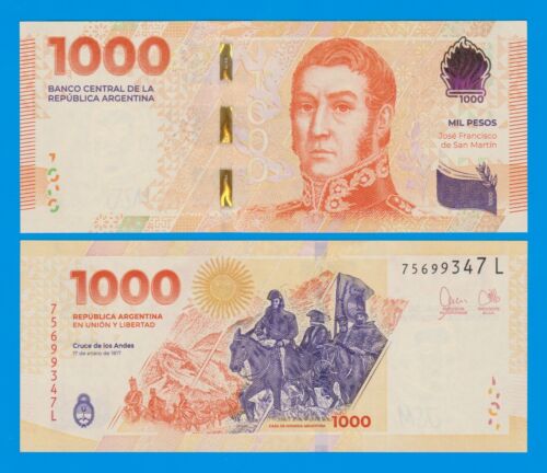 Argentina 1000 Pesos P 367 New 2023 UNC Suffix "L" SAN MARTIN - Afbeelding 1 van 1