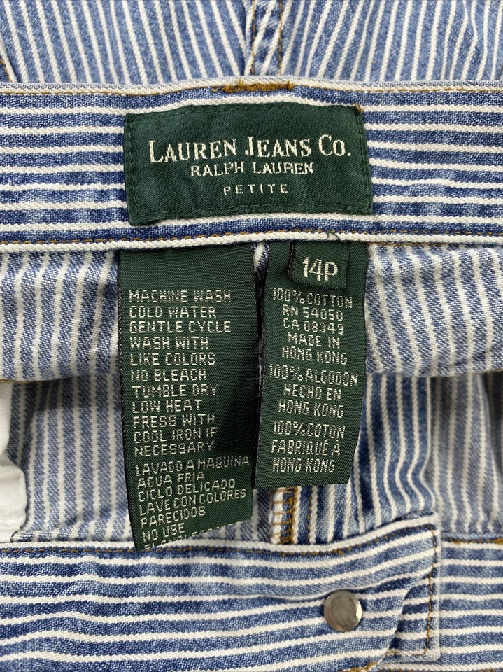 Ralph Lauren Jeans Co Mujer 14P Pantalones Cortos Azul Ingeniero Rayas Cintura Alta Denim Foto 4 de 4