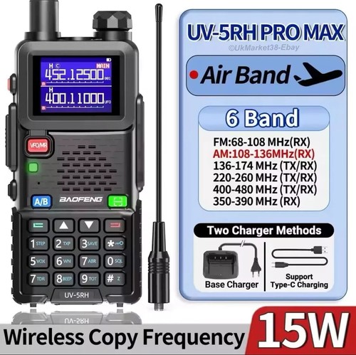 Walkie Talkie Radioaficionado Baofeng UV-5RH PRO MAX 15W Tri-Power - Banda de Aire, Reino Unido - Imagen 1 de 16