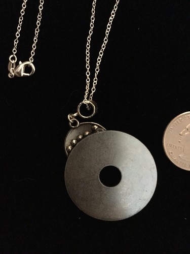 Beautiful Handcrafted Washer Necklace W/Attached Jewel Charm On 18” Silver Chain - Picture 4 of 4