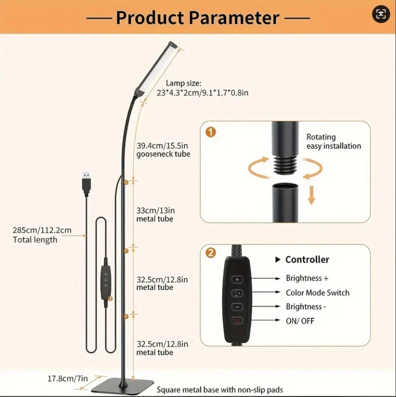 Lámpara de Pie LED Regulable 120 LED Lámparas de Lectura de Pie con Modo de 3 Colores Foto 3 de 4
