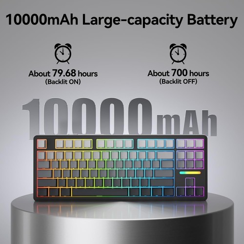 Wireless Mechanical Gaming Keyboard: 10000mAh Battery Tri-Mode 2.4G/BT5.3/USB-C - Picture 3 of 9