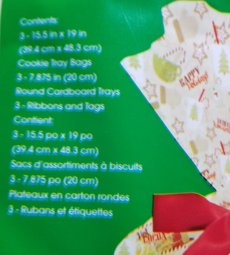 Cookie Tray Kit Happy Holidays Design 3 Count Pack Cello Bag Flat Tray Ribbon + - Picture 3 of 3