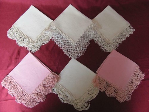 VINTAGE LADIES SILK CROCHET LACE HANDKERCHIEFS 6 pcs - Picture 4 of 9