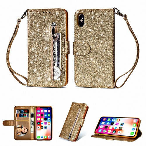 Glitter Bling Leather Zipper Wallet Case For iPhone 14 Air 17 Pro Max 13/12/11/7 - Picture 11 of 25