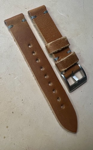 20mm TAN Full Grain Vegetable Tanned Leather Watch Straps GRAY stitch - Picture 11 of 12