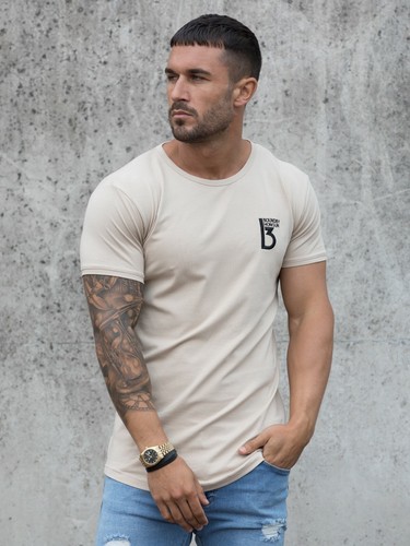 BBH Designer Mens Slim Fit Muscle T Shirt Gym Fitness Plain Curved Hem Tee Top - Picture 2 of 29