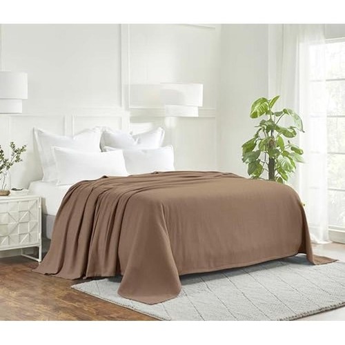 Cotton All-Season Thermal Blanket Taupe Woven Reversible Soft and Warm Blanket - Picture 6 of 8