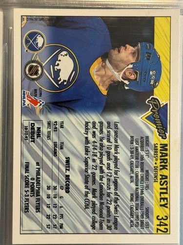 1994 Topps Premier #62 Mark Astley Rochester Americans Hockey Signed AUTO NHL - Picture 2 of 2