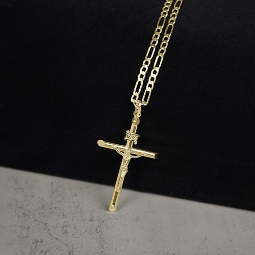 10k & 14k Gold Classic INRI Crucifix Cross Pendant (White Gold) - Picture 6 of 17