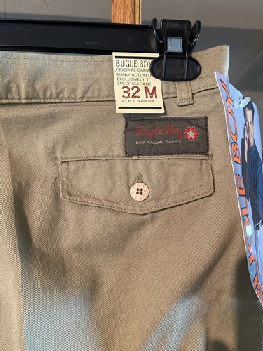 Neu mit Etikett Vintage Bugle Boy plissiert neu lässig Basics spitz zulaufend Khakis Komfort 32 x 31 - Bild 3 von 5