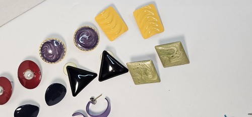 Vintage 80er Emaille Metall Ohrringe 9 Paar Metallpfosten, strukturiert, Creolen, Mix Formen - Bild 4 von 7