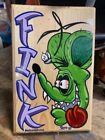 Rat Fink on wood plaque hand painted hot rod chopper art