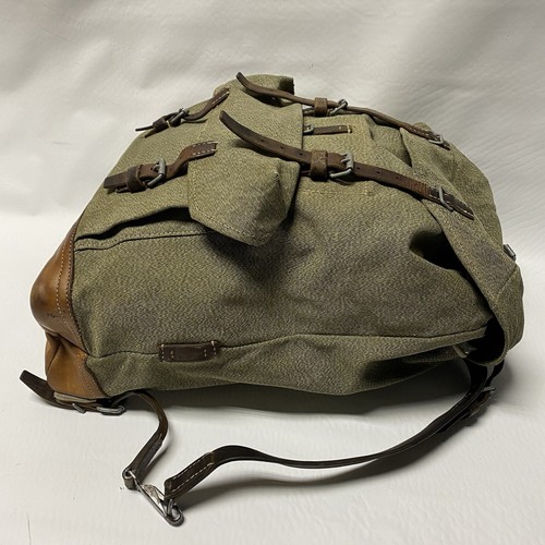 Vintage Swiss Army Military Backpack Rucksack Canvas Leather Salt & Pepper 1956 - Picture 3 of 17