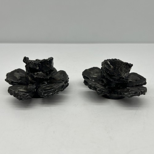 VTG Brutalist Metal Set Of 2 Candlestick Holders Made In US Flower Wrought IRON - Picture 6 of 15