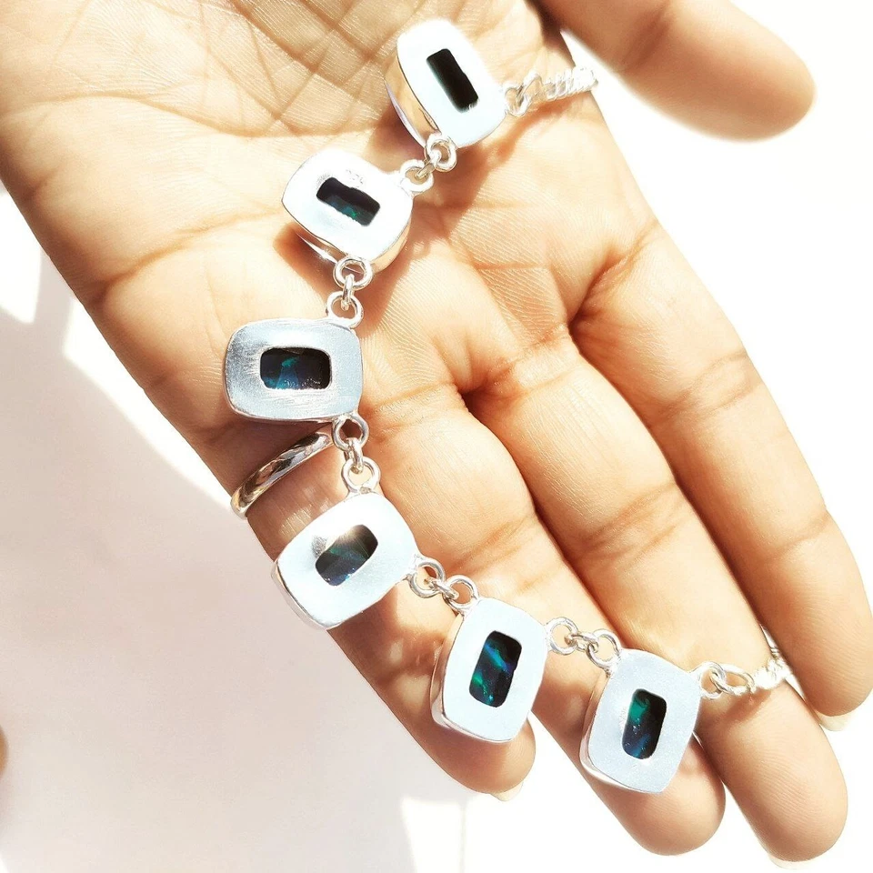 Collar de joyería hecho a mano de plata de ley 925 con piedras preciosas de ópalo trillizos australianos Foto 2 de 4