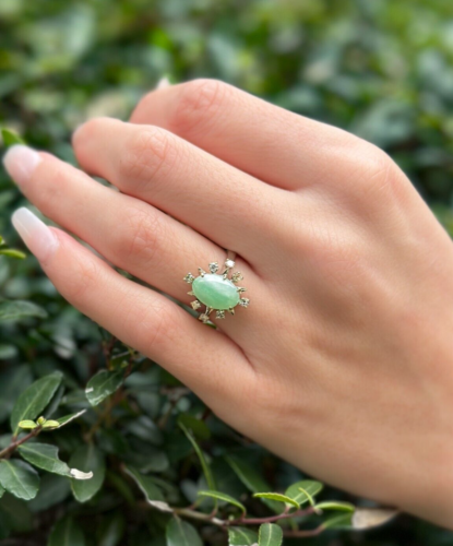 14k Jade Diamond Halo Ring Sz 5.25 White Gold Sunburst Cluster Spray Star RG4042 - Picture 7 of 7