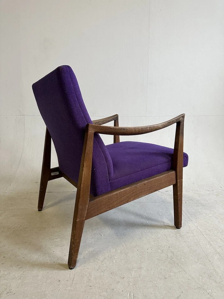 Silla morada moderna Mid Century salón púrpura atómico teca madera de nogal Johnson Foto 3 de 4