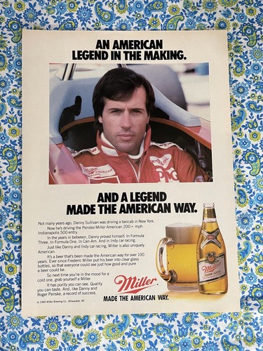 Vintage 1985 Miller Beer Print Ad Danny Sullivan Racing - Picture 1 of 7