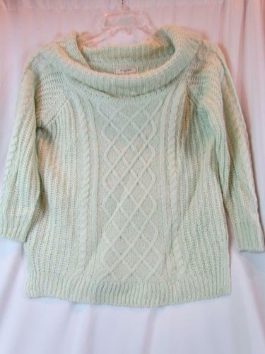 NWT No Comment Off the Shoulder LS Sweater Green Silver Metallic Thread Med $44 - Picture 1 of 5