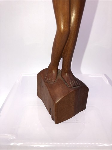 Vintage 8.5” Hand Carved Balinese Art Deco Style Nude Wood Sculpture - Picture 3 of 10