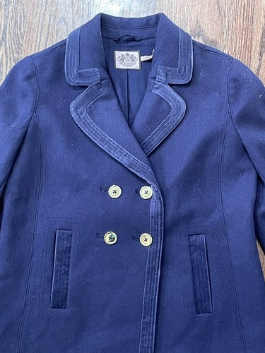 Juicy Couture Girls 14 Navy Blue Double Breasted Pea Coat Wool Blend Gold Button - Picture 3 of 6