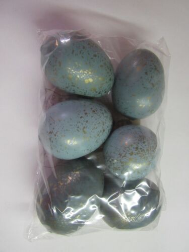 Bethany Lowe Easter Set Of 6 Aqua Eggs LC7040 MIP Blue w Gold Flecks 2 3/4" - Picture 2 of 3