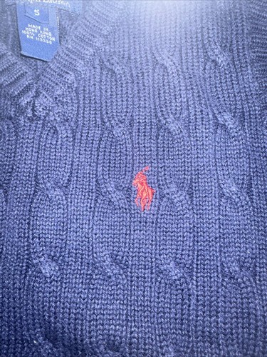 Polo Ralph Lauren Sweater Vest Boys 5 Navy Blue Cable Knit V Neck Sleeveless - Picture 2 of 3
