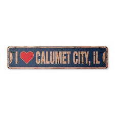 I LOVE CALUMET CITY ILLINOIS Vintage Street Sign il city state us road rustic