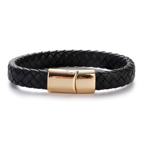 8.5' Men's Leather Braided Bracelet Bangle Stainless Steel Magnetic Clasp - Picture 35 of 46