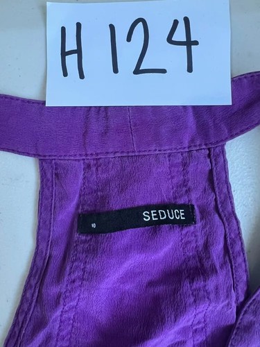 Seduce Button Front Halter Sleeveless Silk Mini Dress Purple Size 10 - Picture 6 of 8