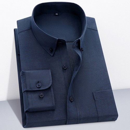 Men Long Sleeve Casual Work Shirt Cotton Oxford Collar Formal Button Down Shirts - Picture 18 of 21