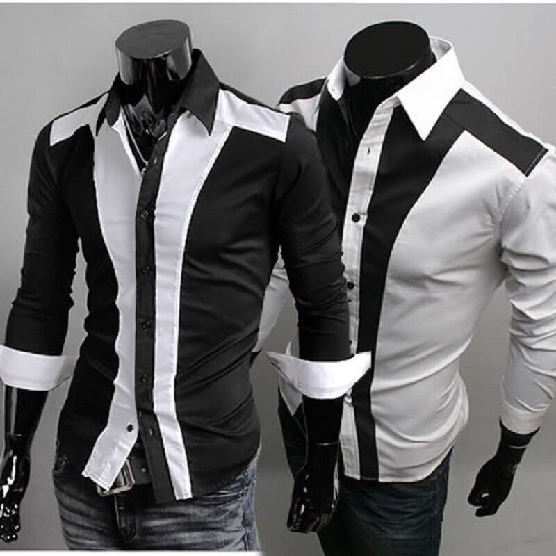 New Mens Dress Shirts Fashion Luxury Casual Style Slim Fit Long Sleeves ...