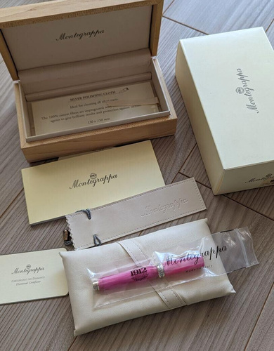 Montegrappa Micra Diamond Pink Resin/Silver Rollerball Pen wz/Box&Booklet Rare - Picture 1 of 6
