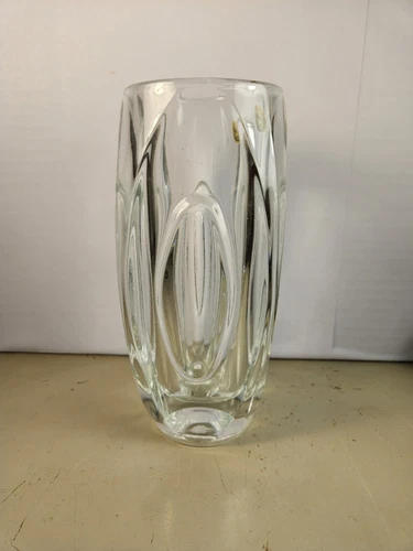 SKLO MCM Czech Bohemian Glass Vase Brutalist Optic Clear Union