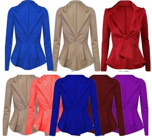 New Womens Crop Frill Shift Slim Fit Peplum Blazer Jacket Coat Ladies Size 6-20!