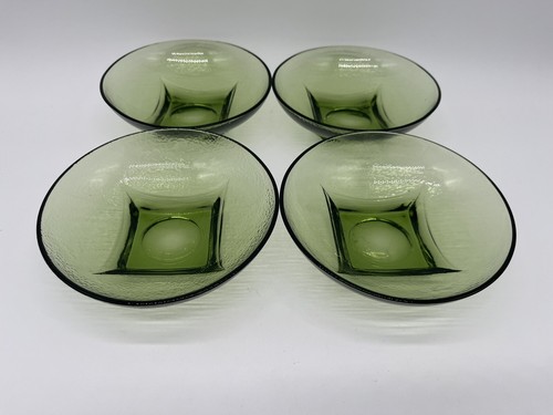 MCM Hazel Atlas Hazelware Pebblestone Avocado Green Glass 6” Bowls Set Of 4 - Picture 3 of 7