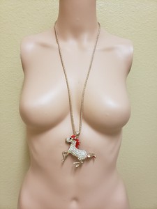Betsey-Johnson-Fashion-Jewelry-White-Stones-HORSE-Pendant-Necklace