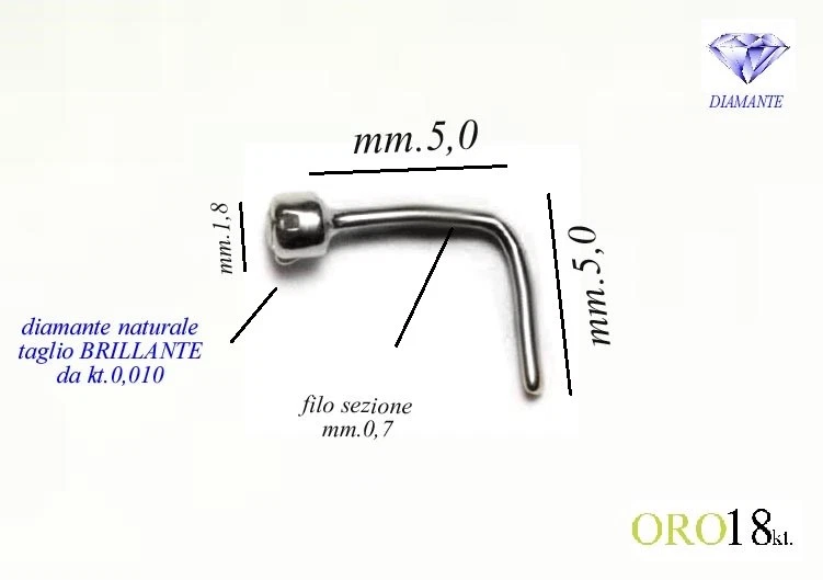 Piercing naso nose in ORO BIANCO 18kt.con DIAMANTE taglio BRILLANTE kt.0,010 - Immagine 3 di 4