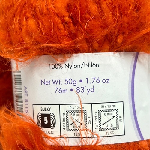 Moda Dea Eden Yarn Lot of 2 Color 5254 Flame 50g 83yds Nylon Orange Eyelash New - Picture 5 of 8