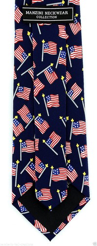 American Flag Poles Men's Necktie 4th July Holiday Patriotic Blue Neck Tie - Picture 3 of 3