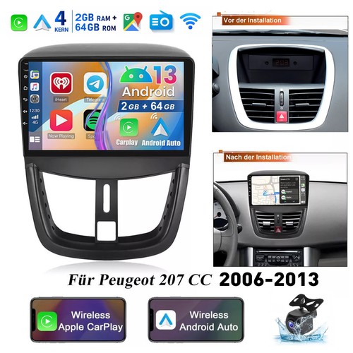 Per Peugeot 207 CC 2006-2015 9" Android 13 Autoradio GPS Navi DAB CarPlay 2+32GB - Foto 25 di 34