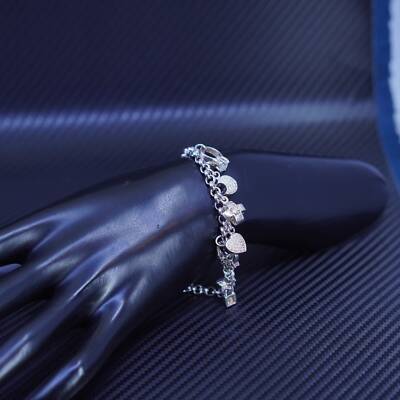 7.5”, sterling silver 925 circle chain bracelet with cube