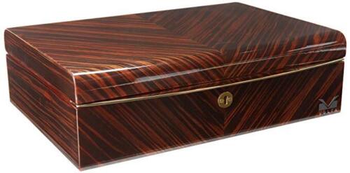 Volta Ebony Wood 10 Watch Case Box with Gold Accents (Cream Leather Interior) - Picture 5 of 5