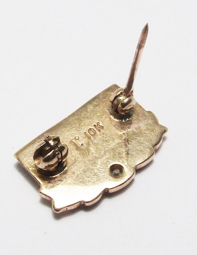 100% Genuine Vintage 10k Yellow Gold 0.03 cts Diamond Enamelled ROBERTS Dres Pin - Picture 8 of 10