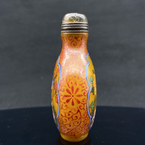 China Colored Glaze Carved Hand-painted Flower Bird 花开富贵 Exquisite Snuff Bottle - Picture 4 of 10