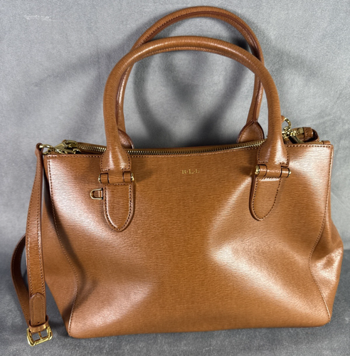 Bolso de cuero marrón Lauren Ralph Lauren Newbury doble cremallera asa superior - Imagen 2 de 20