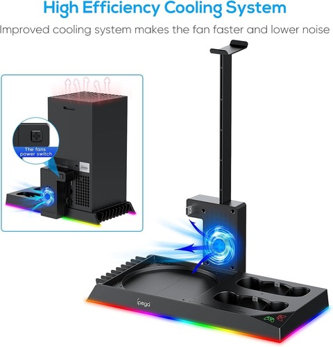 6-in-1 RGB Charging Stand & Cooling Fan for Xbox Series X - Dual Charger, Hea... - Picture 8 of 9