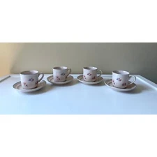 Stoneware Cup and Saucer Blue & Pink Floral International Tableworks Set of 4