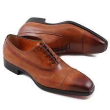 NIB $895 SANTONI Antique Brown Cap Toe Calf Leather Balmoral US 7 Shoes
